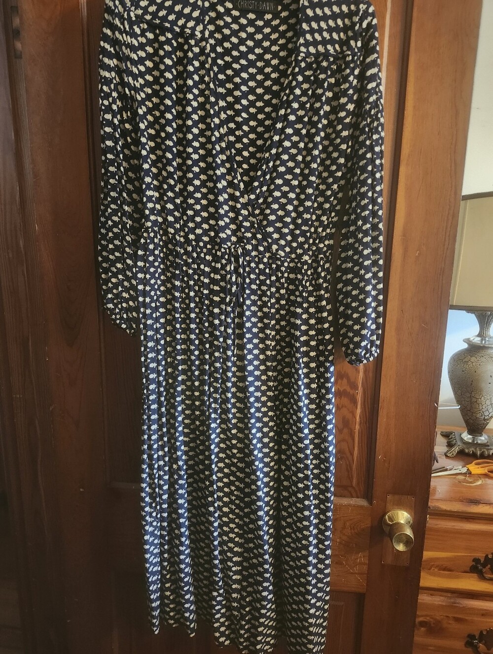Christy Dawn Navy and White Floral-Print Long Sleeve Maxi Dress
